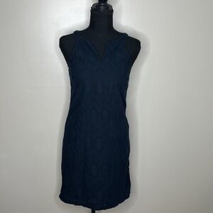 Banana Republic Navy Blue Eyelet Shift Dress V-neck Size 0